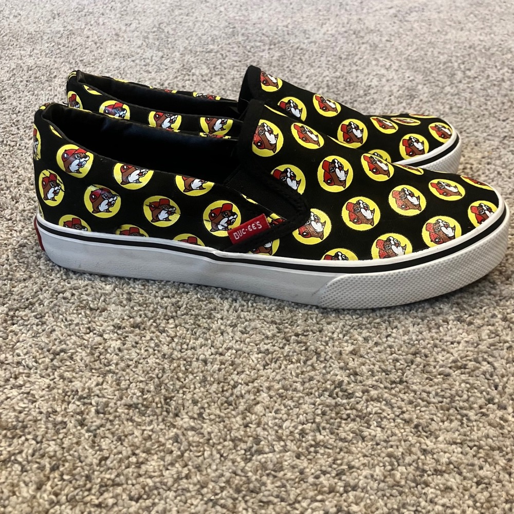 Buc-ees Beaver Mascot All Over Print Slip On Sneakers Men 6 Women 8 Black Kitsch